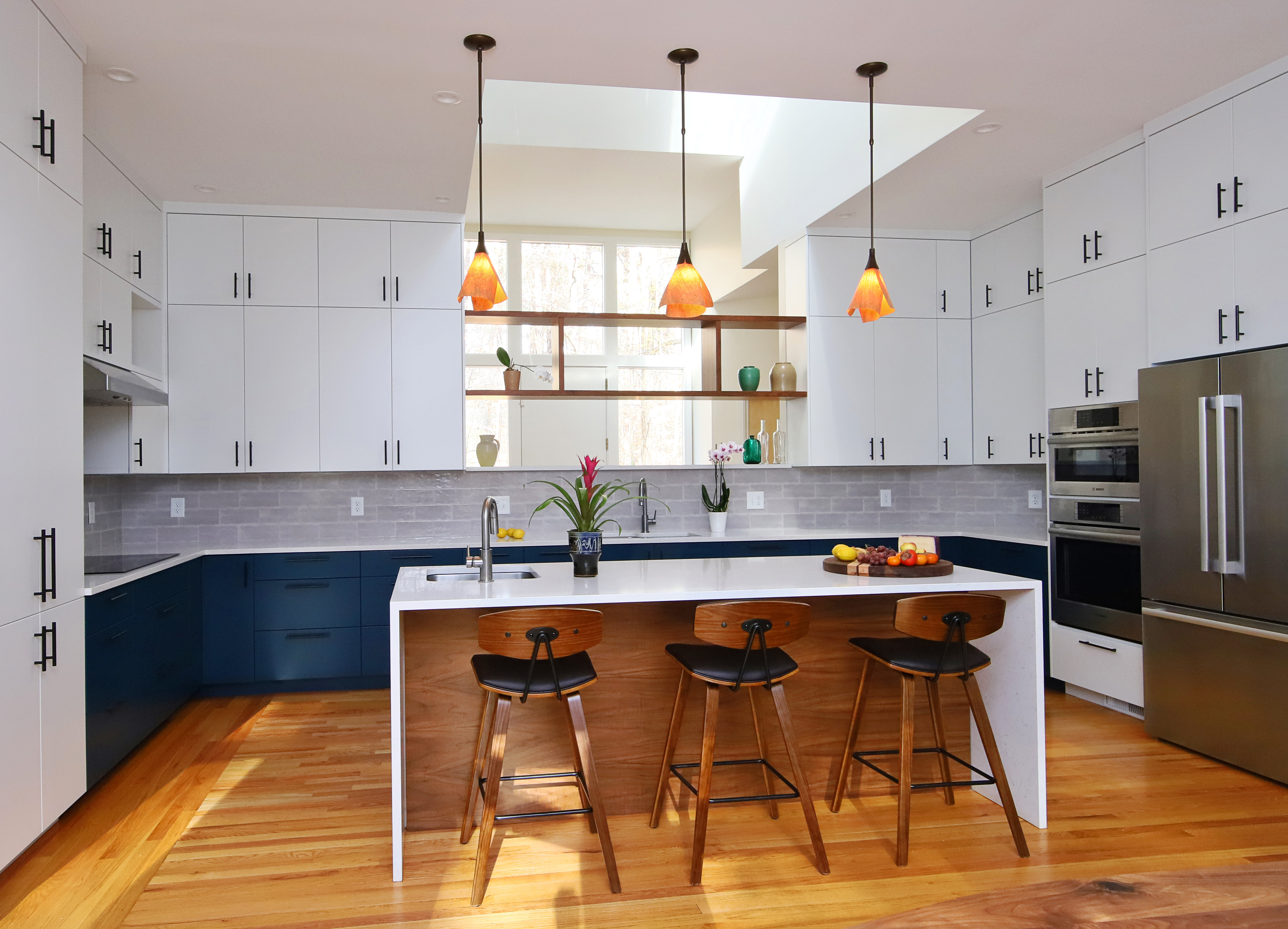 A large light well brings daylight into this contemporary kitchen